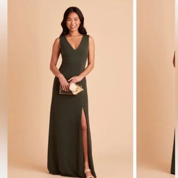 Birdie Gray Shamin crepe dress in olive with slit; size extra small - Picture 1 of 5